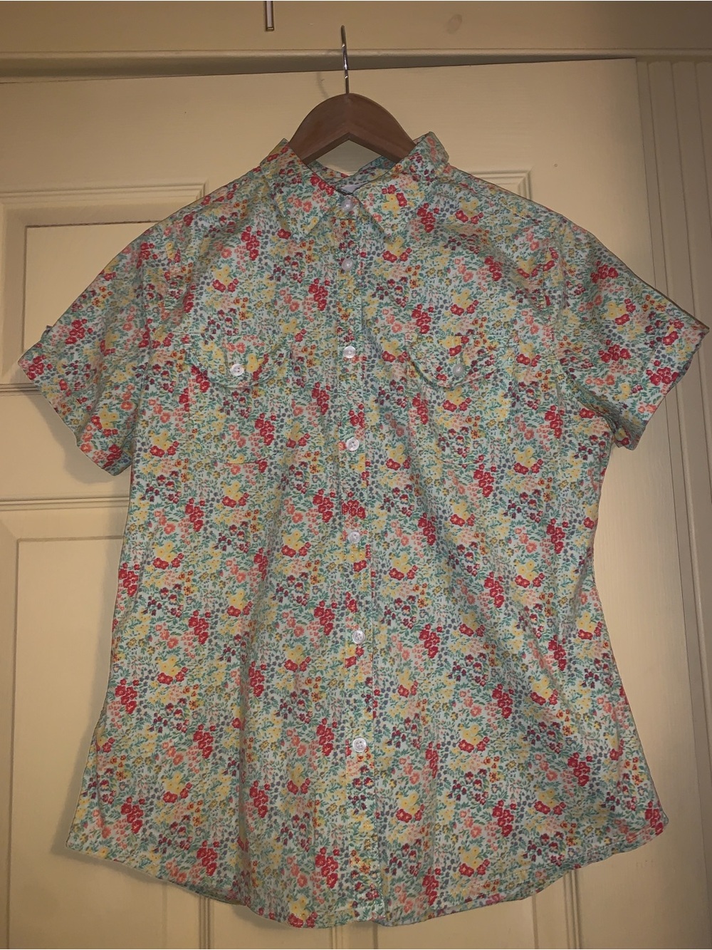 Woolrich Short Sleeve Floral Button Up Shirt Cottagecore Feminine Pocket